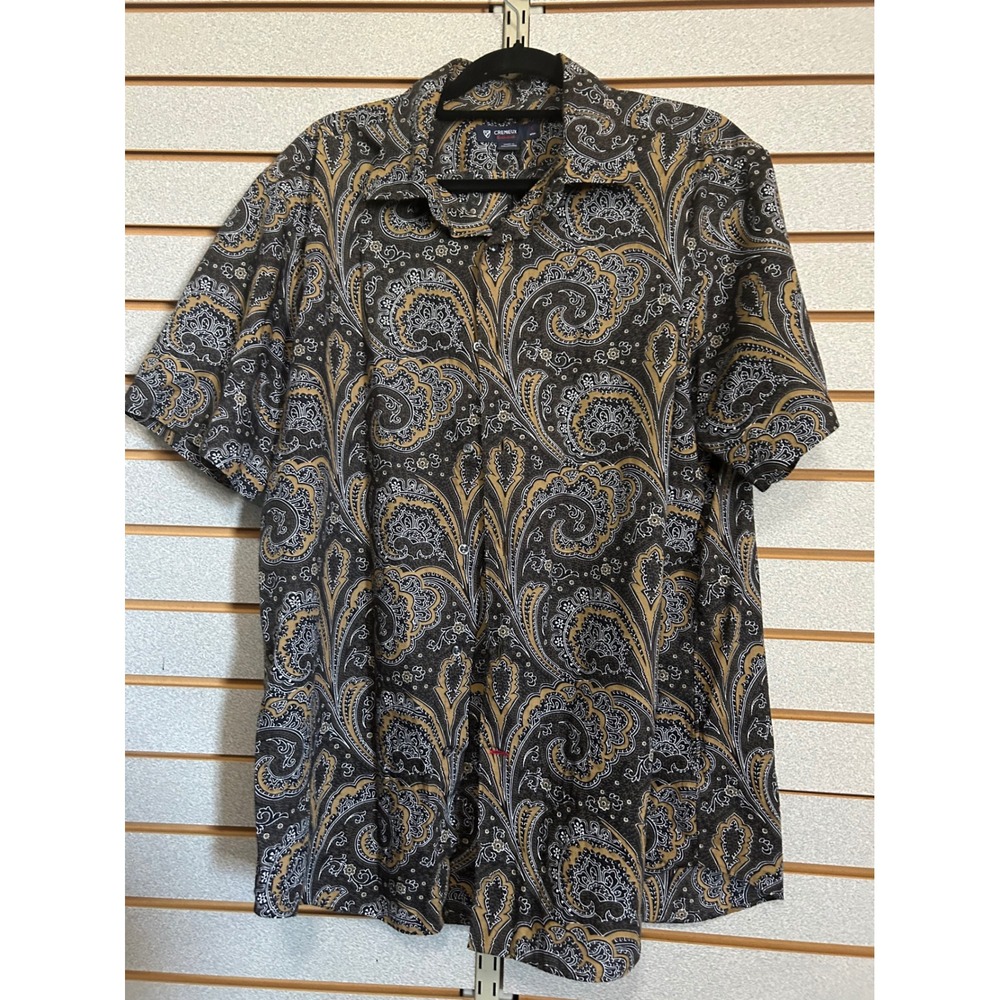 Cremieux Collection Mens Large Short Sleeve Paisley Button Down Cotton Shirt